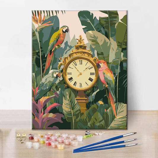 Papagáj sleduje čas - Maľovanie podľa čísel