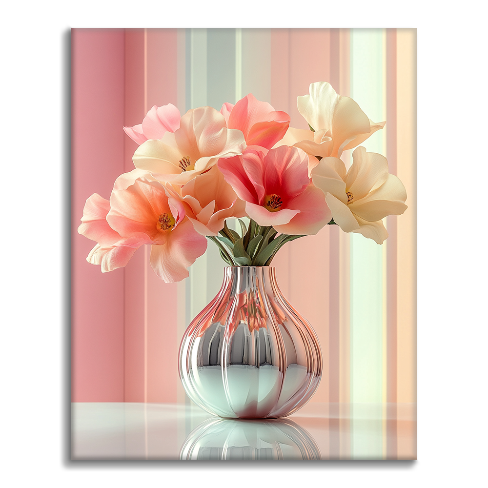 Maľovanie podľa čísel - Elegantná váza s ružovými a bielymi tulipánmi
