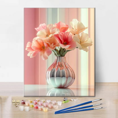 Maľovanie podľa čísel - Elegantná váza s ružovými a bielymi tulipánmi