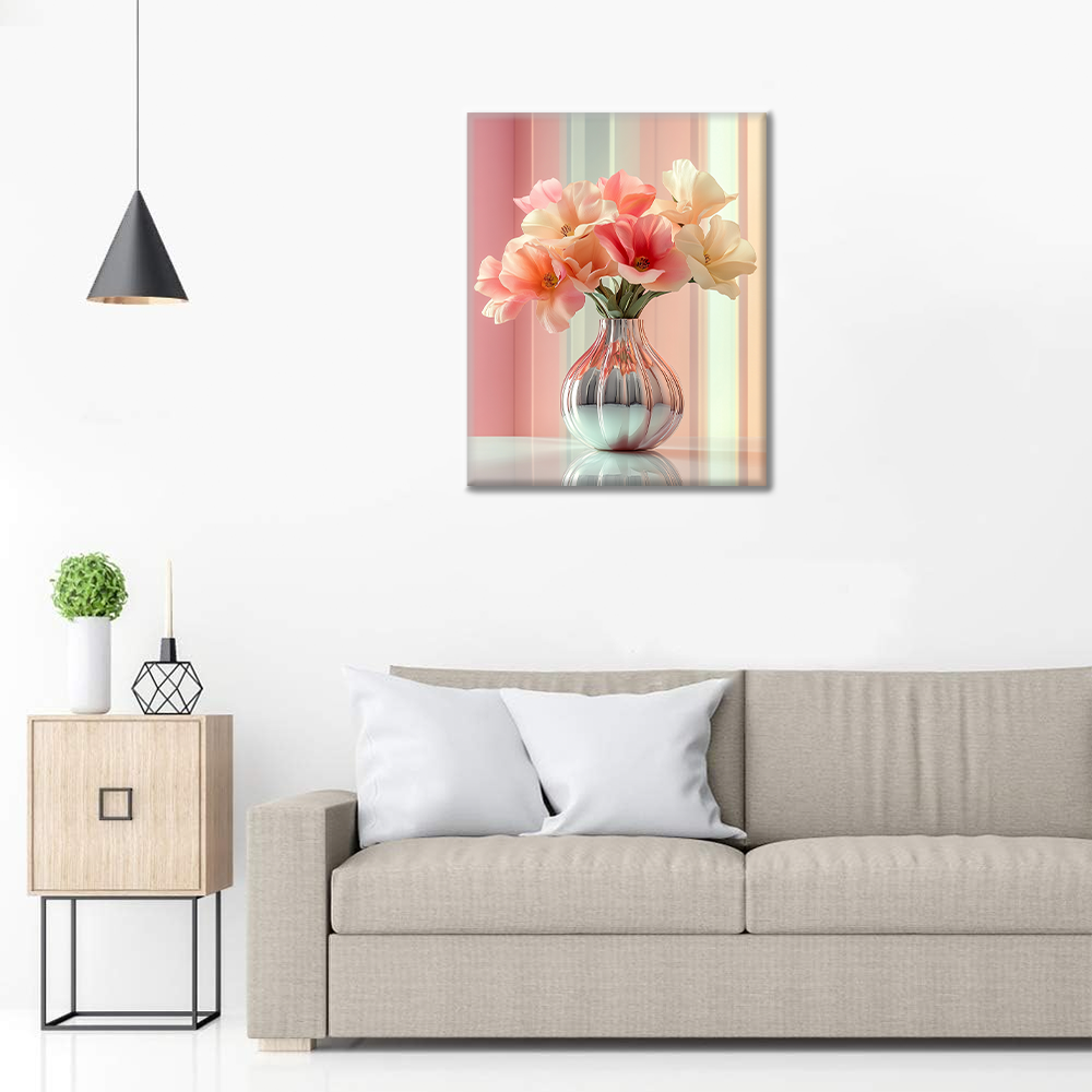 Maľovanie podľa čísel - Elegantná váza s ružovými a bielymi tulipánmi