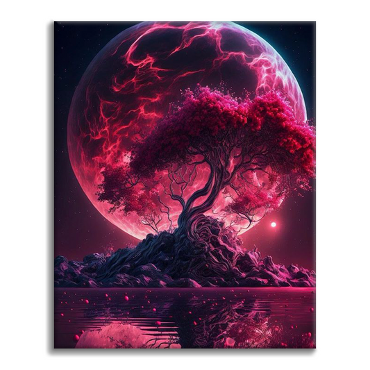 Maľovanie podľa čísel - Stromy pod mesačným svitom