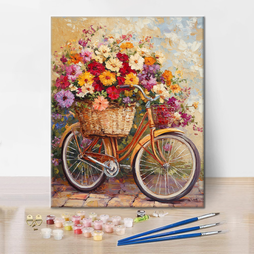 Maľovanie podľa čísel - Kvety a bicykle
