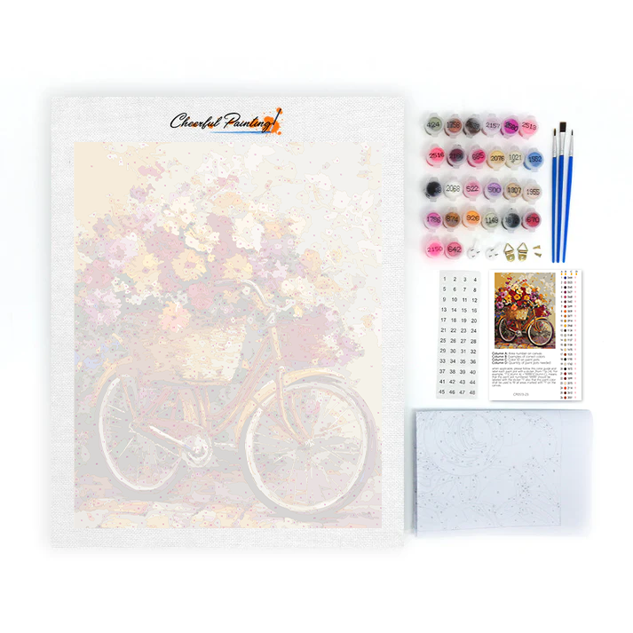 Maľovanie podľa čísel - Kvety a bicykle