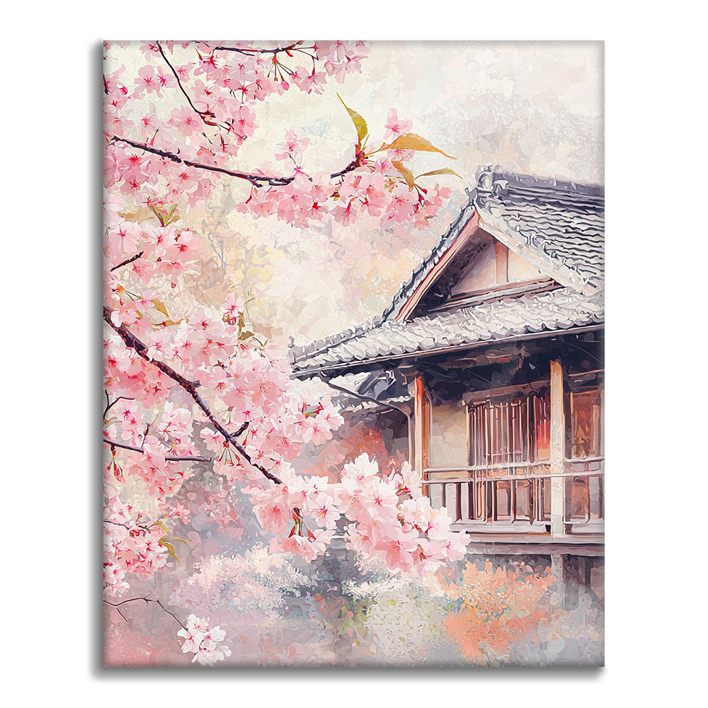 Maľovanie podľa čísel - Sakura kvitne pri dome