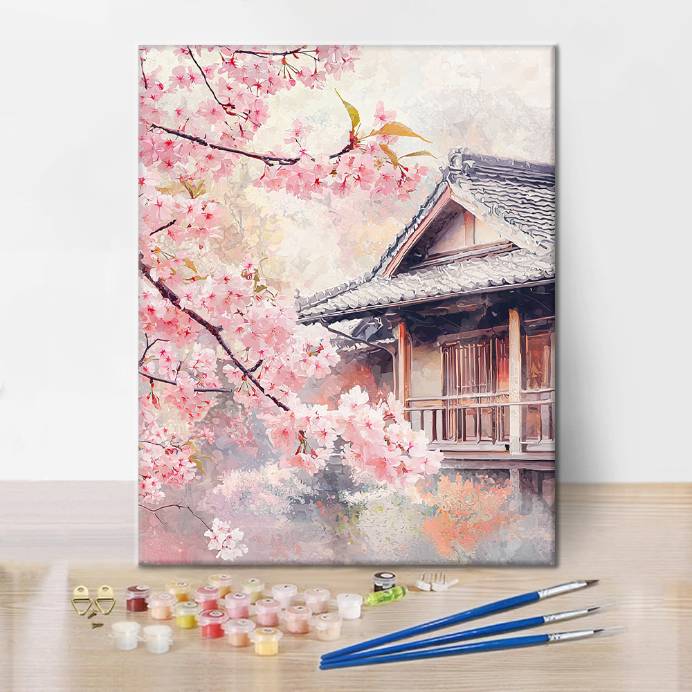 Maľovanie podľa čísel - Sakura kvitne pri dome