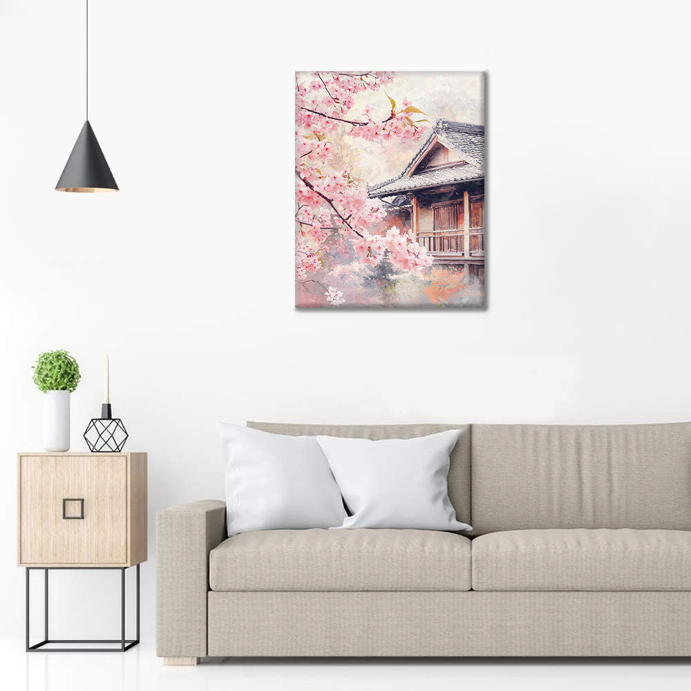 Maľovanie podľa čísel - Sakura kvitne pri dome