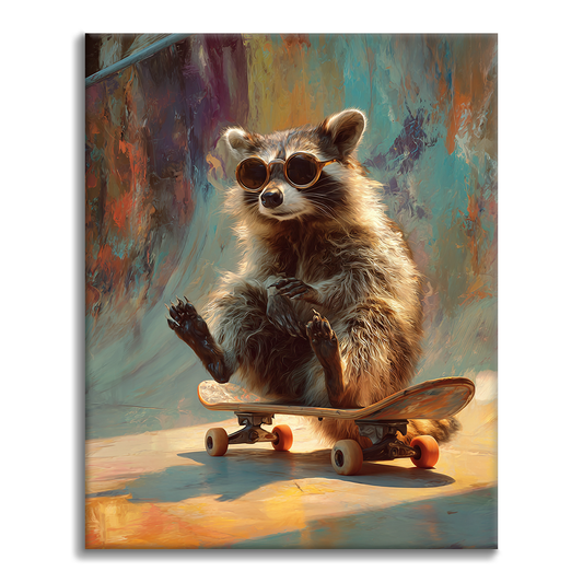 Maľovanie podľa čísel - Skateboard s mývalom