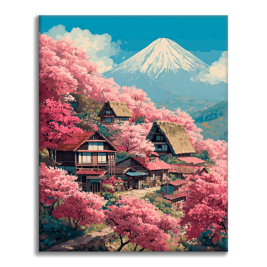 Maľovanie podľa čísel - Vila Sakura na vrchu Fudži