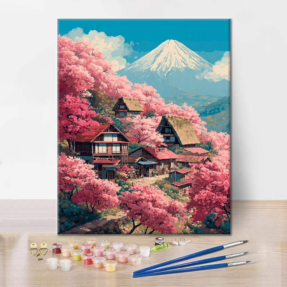 Maľovanie podľa čísel - Vila Sakura na vrchu Fudži