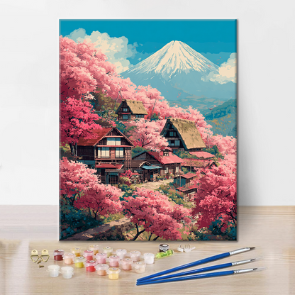 Maľovanie podľa čísel - Vila Sakura na vrchu Fudži