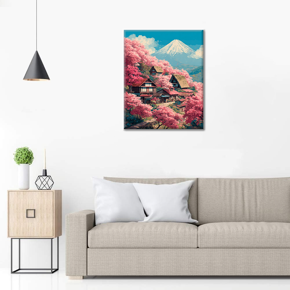 Maľovanie podľa čísel - Vila Sakura na vrchu Fudži