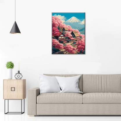 Maľovanie podľa čísel - Vila Sakura na vrchu Fudži