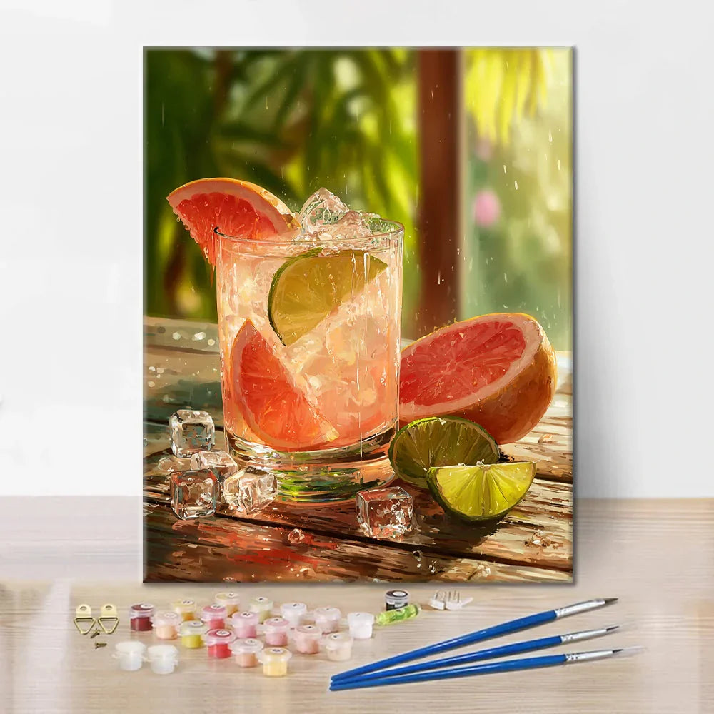 Grapefruitový šumivý tanier - Maľovanie podľa čísel