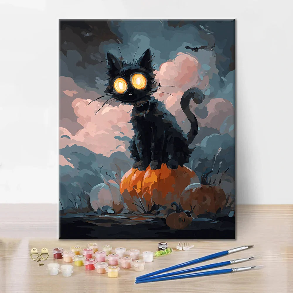 Halloween Čierna mačka - Maľovanie podľa čísel