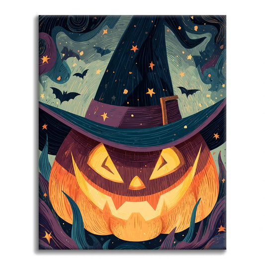 Jack-o'-Lanterna s čarodejníckym klobúkom - Maľovanie podľa čísel