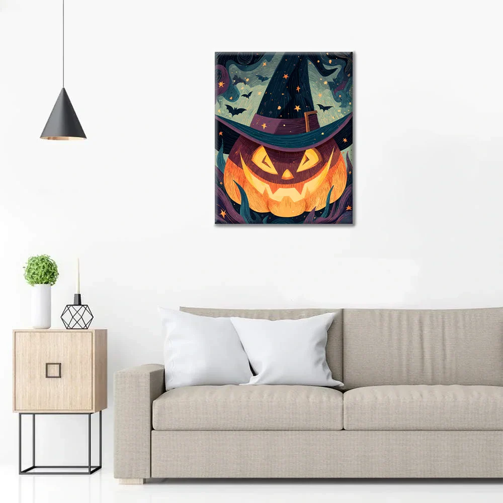 Jack-o'-Lanterna s čarodejníckym klobúkom - Maľovanie podľa čísel