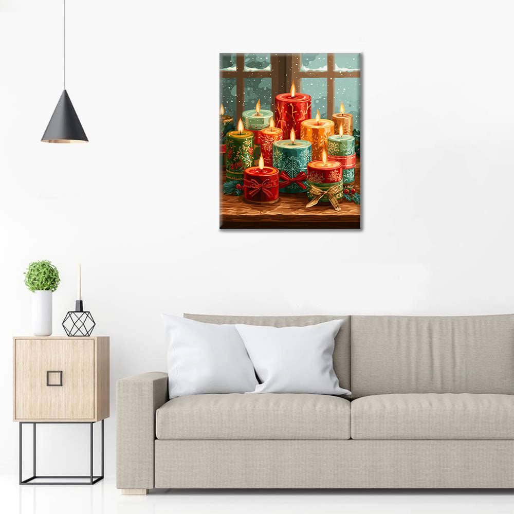 Vianočná žiara sviečok - Maľovanie podľa čísel