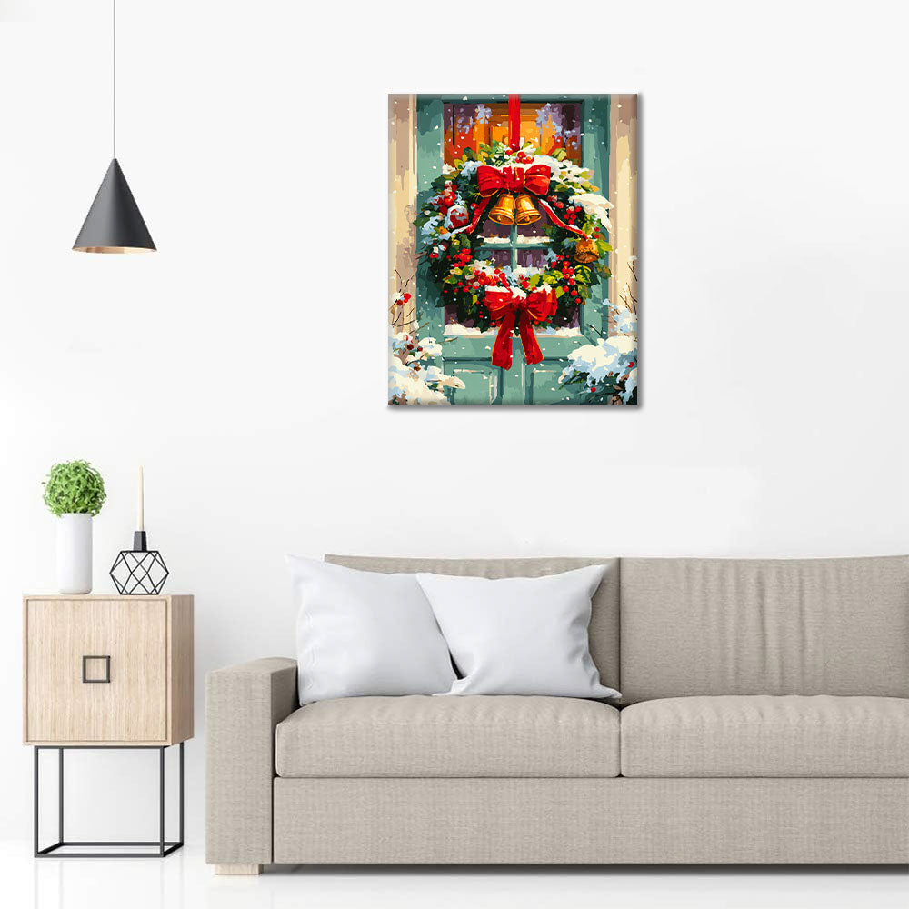 Vianočný veniec na dvere - Maľovanie podľa čísel