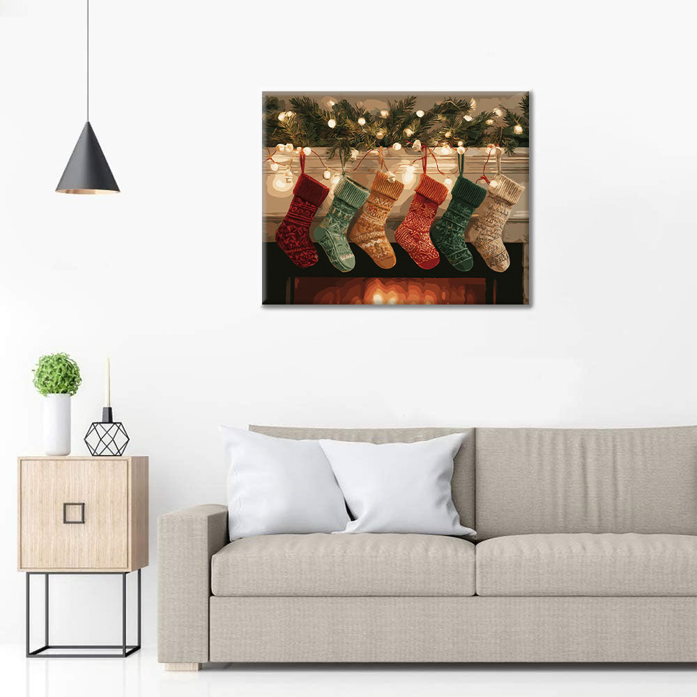 Vianočné pančuchy pri ohni - Maľovanie podľa čísel