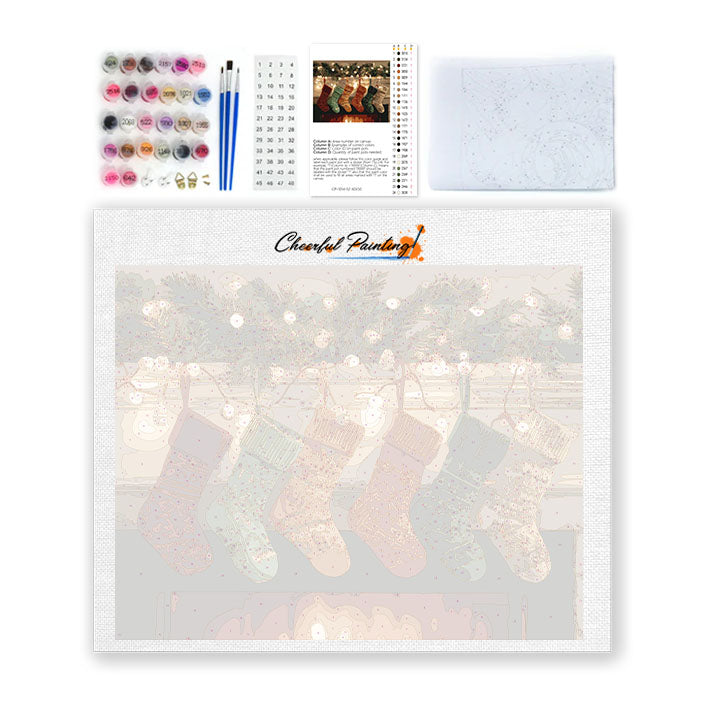 Vianočné pančuchy pri ohni - Maľovanie podľa čísel