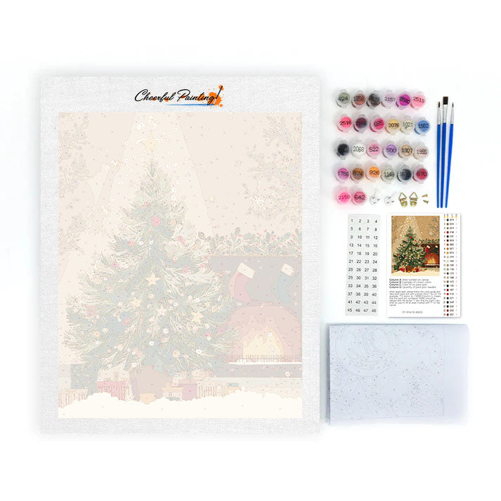 Vianočný stromček a krb - Maľovanie podľa čísel