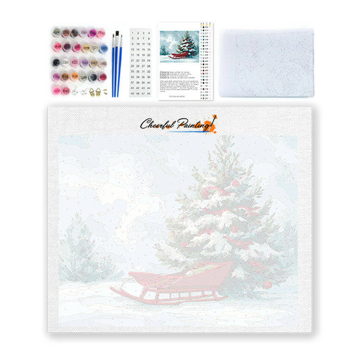 Vianočný stromček a sane - Maľovanie podľa čísel