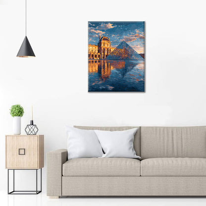 Odraz v pyramíde v Louvri - Maľovanie podľa čísel