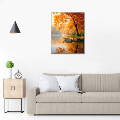 Pokojná jesenná loďka - Maľovanie podľa čísel