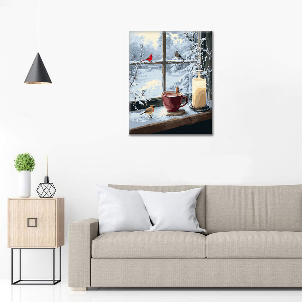 Zimná okenná scéna - Maľovanie podľa čísel