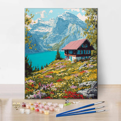 Švajčiarska chata - Maľovanie podľa čísel