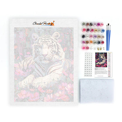 Biely tiger a kvety - Maľovanie podľa čísel