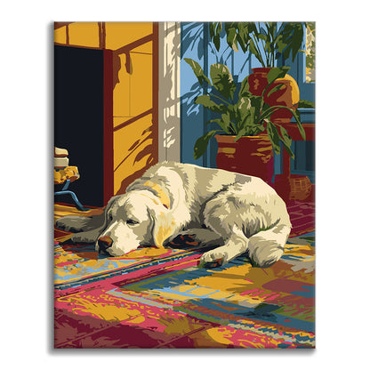 Lenivý zlatý retriever – Maľovanie podľa čísel