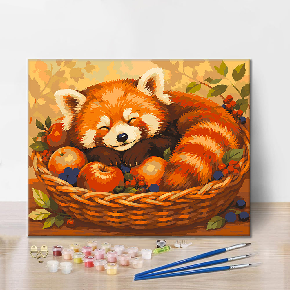 Spiaca panda červená – Maľovanie podľa čísel