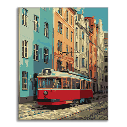 Vintage červená električka – Maľovanie podľa čísel