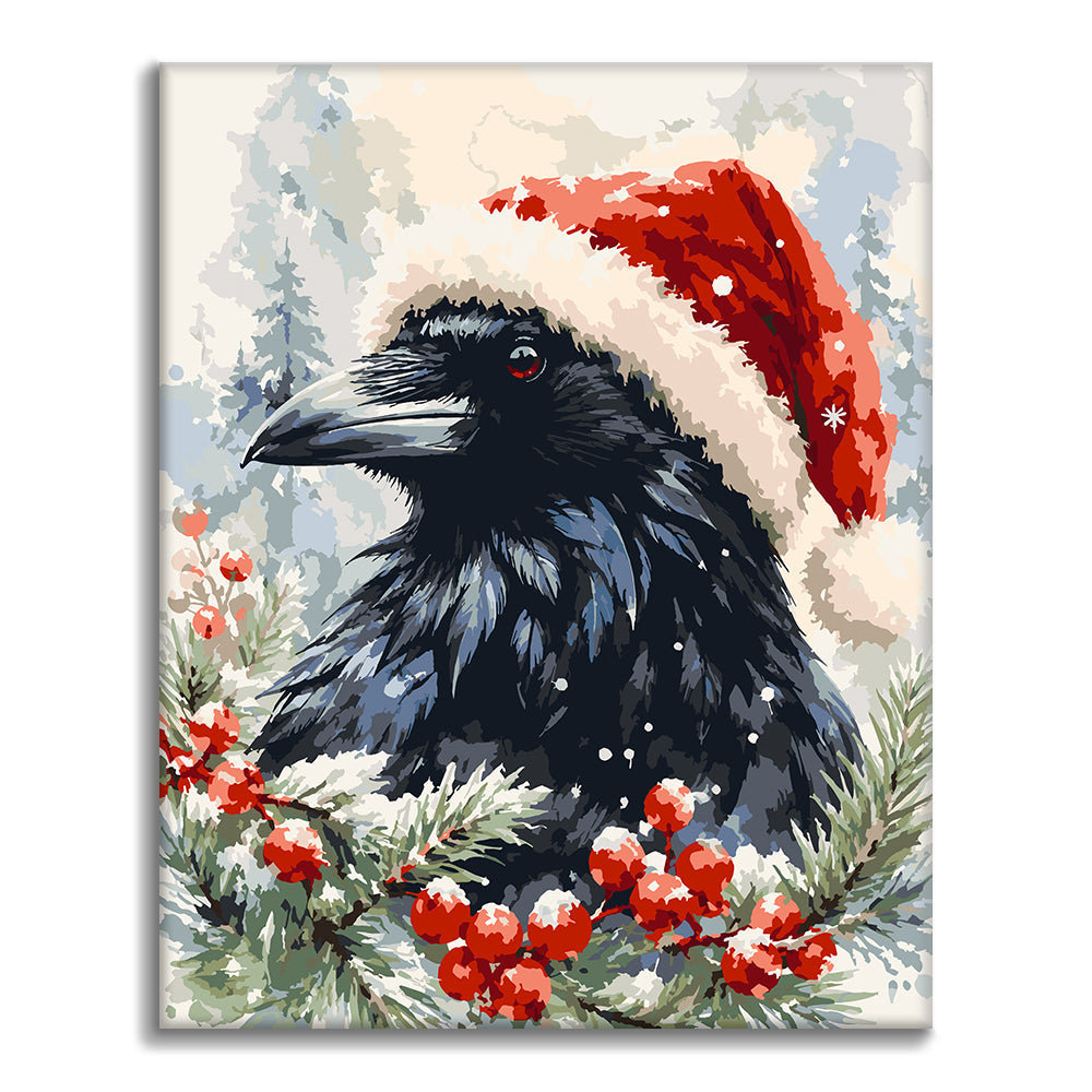 Havran v čiapke Santa – Maľovanie podľa čísel