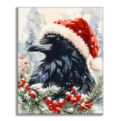 Havran v čiapke Santa – Maľovanie podľa čísel