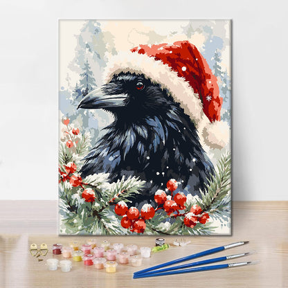 Havran v čiapke Santa – Maľovanie podľa čísel
