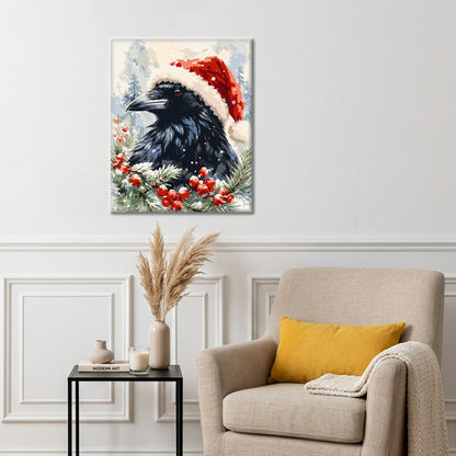 Havran v čiapke Santa – Maľovanie podľa čísel