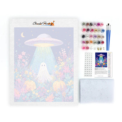 UFO a duch v kvetinovom poli – Maľovanie podľa čísel