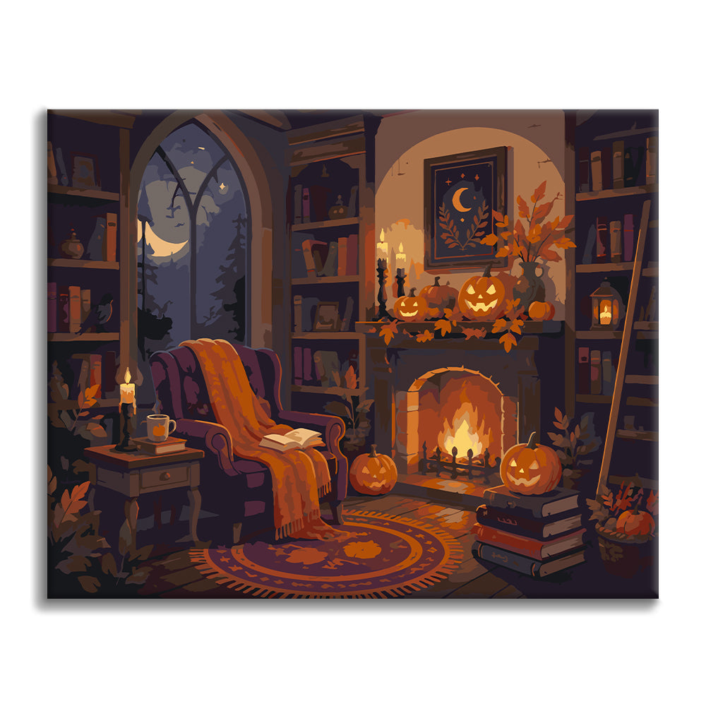 Útulná halloweenska knižnica – Maľovanie podľa čísel