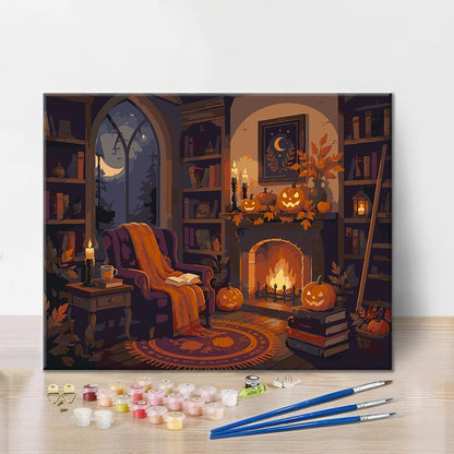 Útulná halloweenska knižnica – Maľovanie podľa čísel