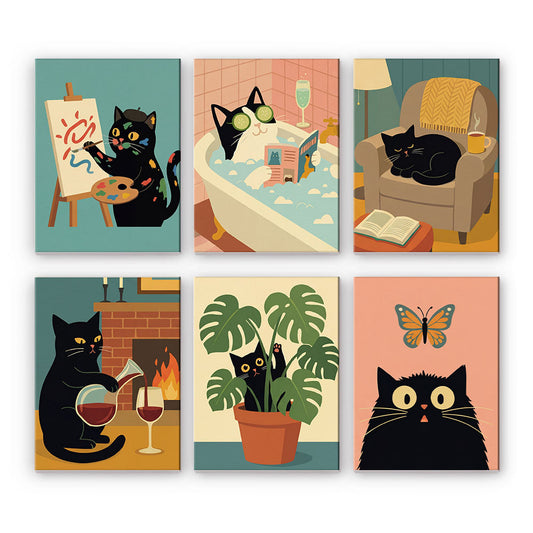 Čierna mačka bezstarostná - Maľovanie podľa čísel